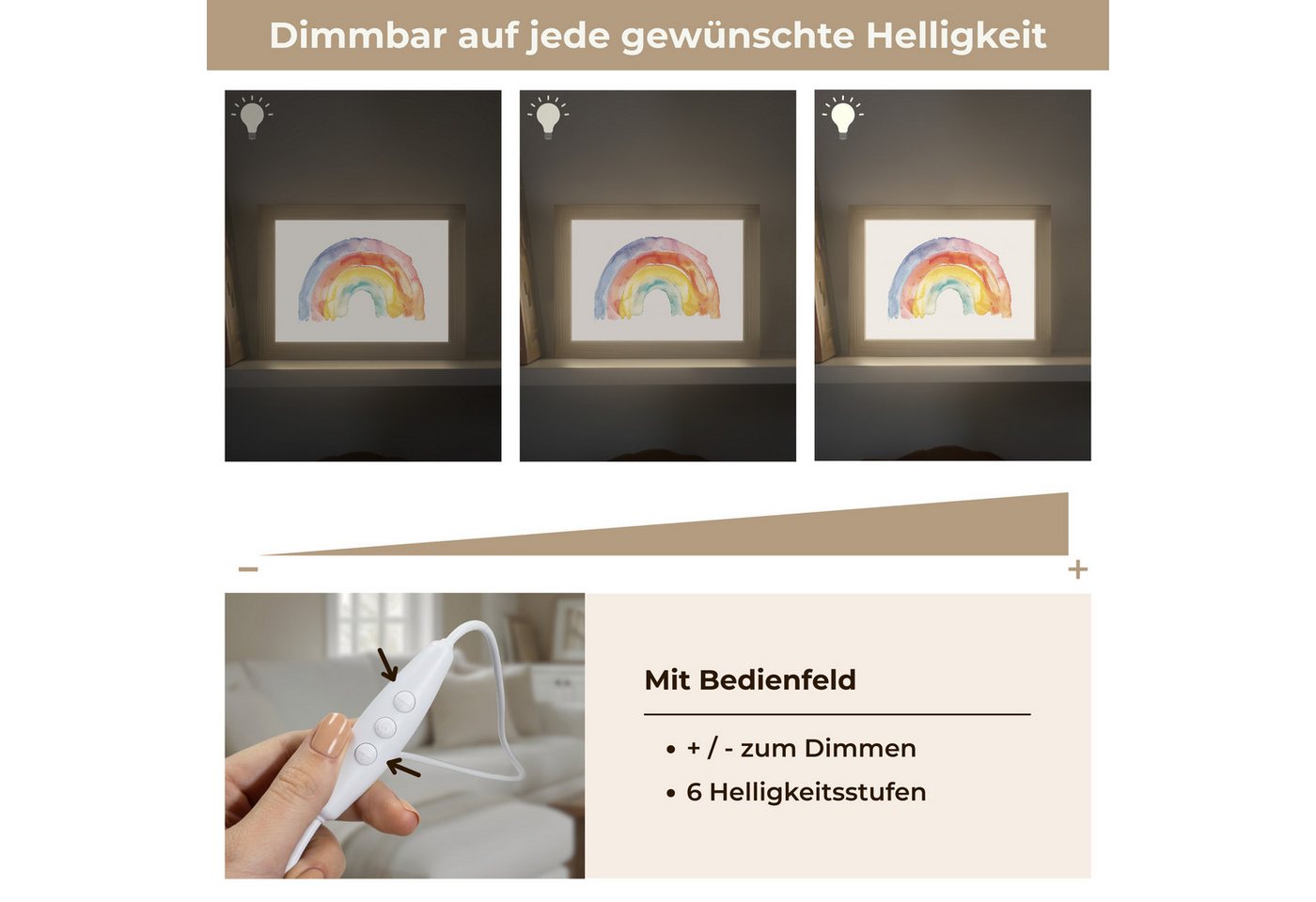 OnlyWow Wandleuchte Lightbox Regenbogen - Aquarell - Farbenfroh - Mädchen, Dimmbar, Farbwechsel, LED, Warmweiß, Kaltweiß, Neutralweiß Einstellbar, Wandlampe Innen, Dimmbar, mit Kabel, LED, Modern, Kinder Bild 5