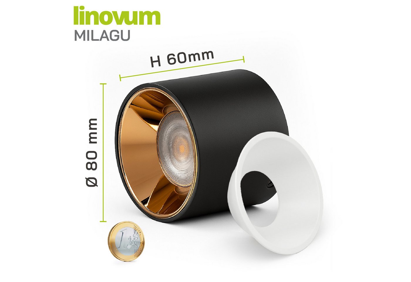 linovum LED Aufbaustrahler MILAGU LED Aufbauspot schwarz gold Aufbaustrahler flach warmweiß, Warmweiß Bild 5