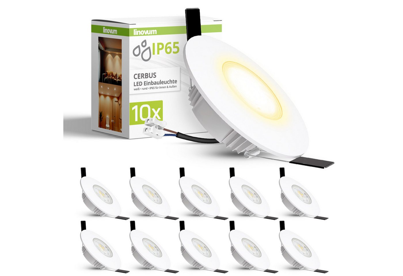 linovum LED Außen-Deckenleuchte CERBUS Einbauleuchte LED Bad IP65 230V 4W warmweiß extra flacher Spot, Warmweiß Bild 2