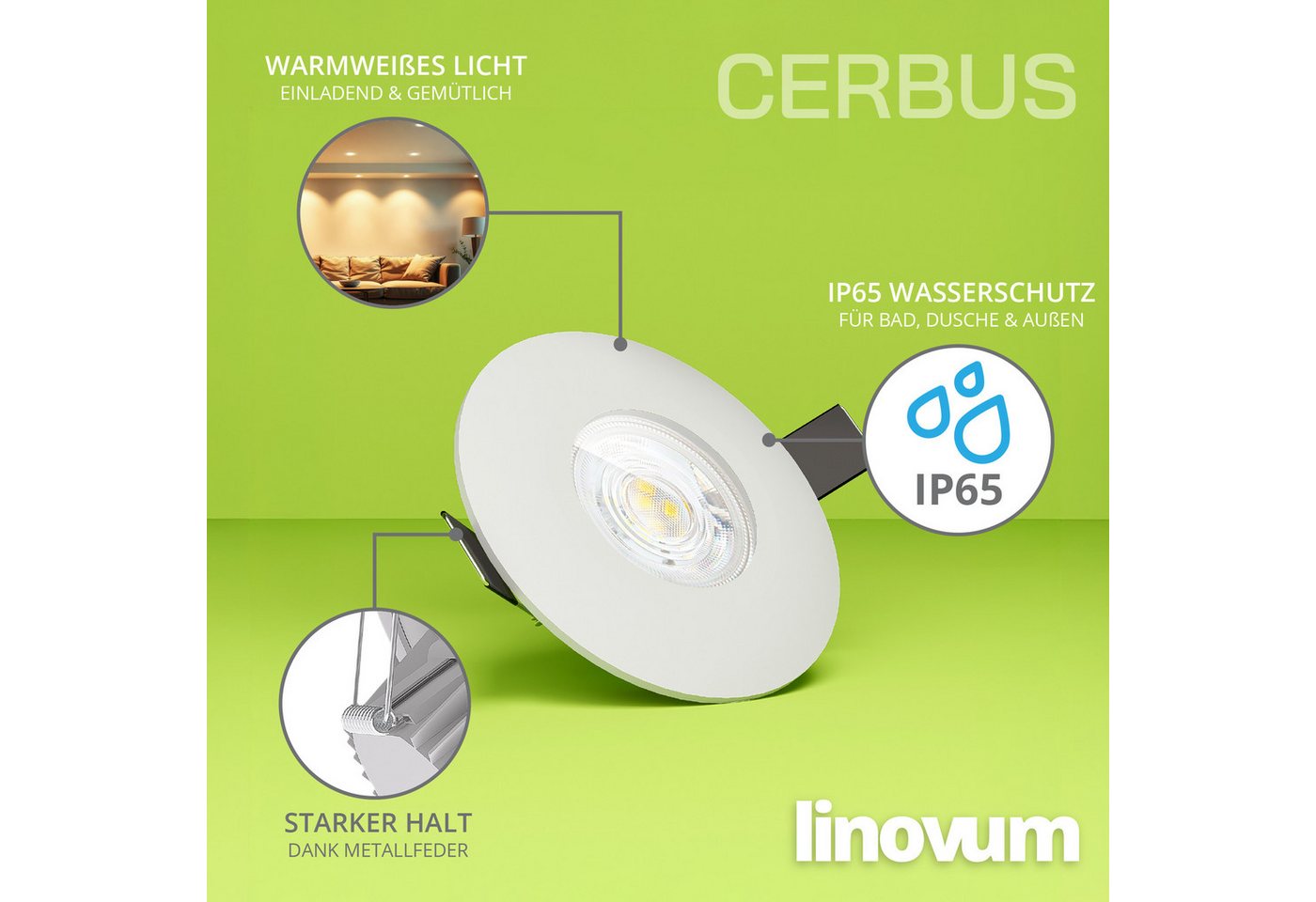 linovum LED Außen-Deckenleuchte CERBUS Einbauleuchte LED Bad IP65 230V 4W warmweiß extra flacher Spot, Warmweiß Bild 4