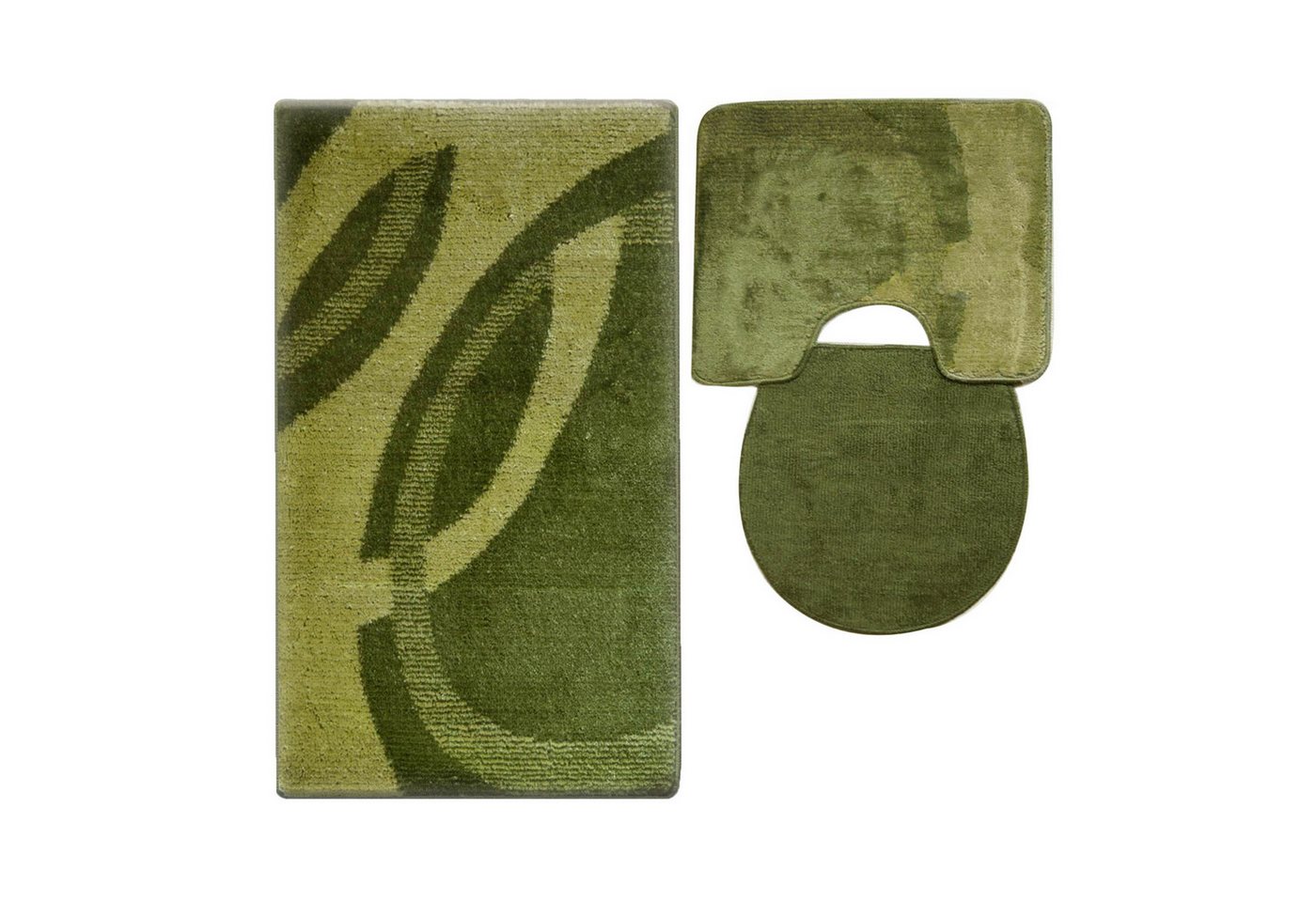 ROLFNERS Badematte 3 tlg Badematte Badezimmerteppich Badteppich Set Grün, Weicher Flor, Rutschfest, Schnell Trocknend, Fußbodenheizungsgeeignet, Polypropylen, Florhöhe ca. 15 mm, Waschbar bis max. 30°C