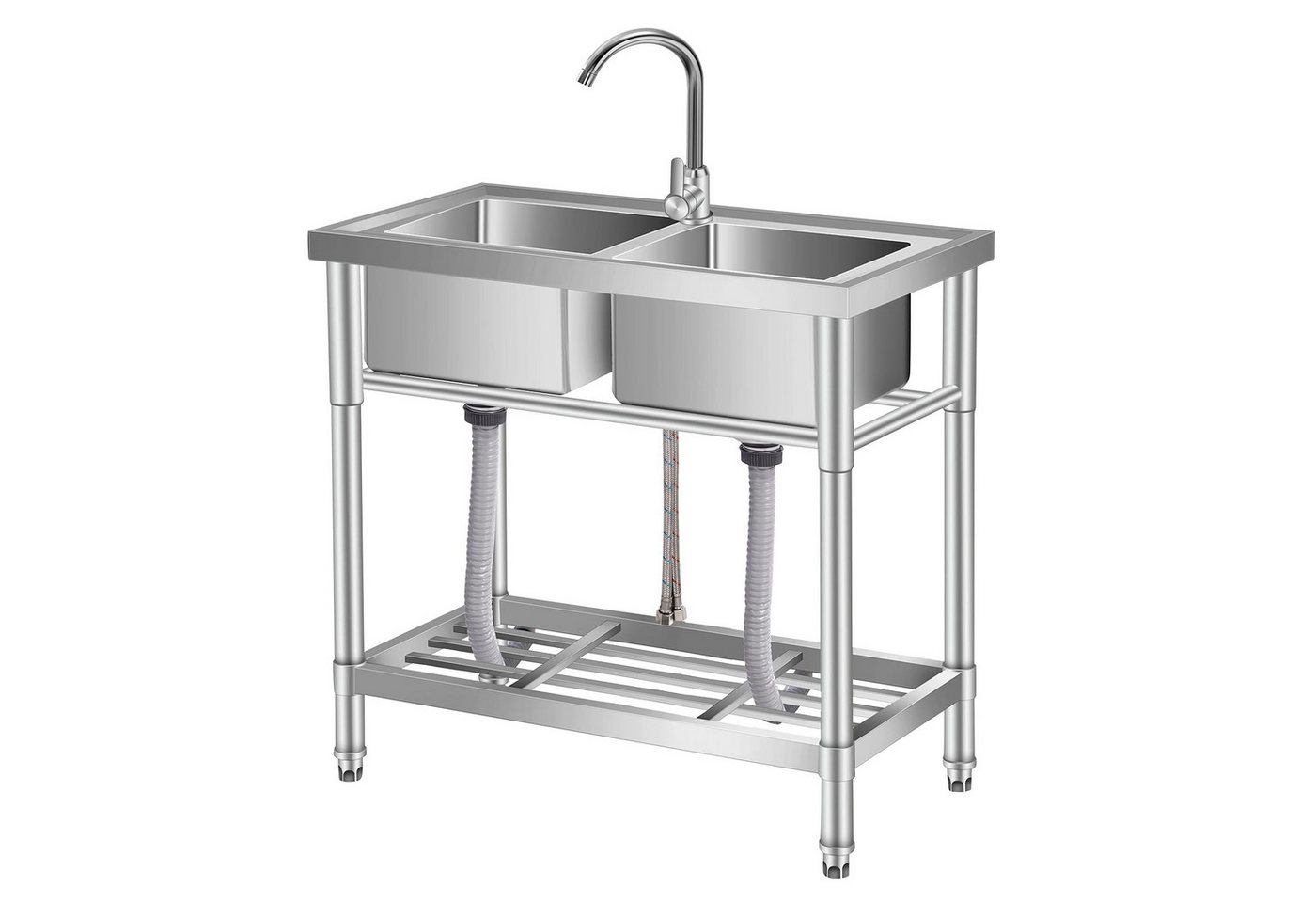 GarveeMore Edelstahlspüle Doppelspülbecken aus Edelstahl, 2 Becken mit herausziehbarer Armatur, für Küche, Camping und Außenbereich Bild 2