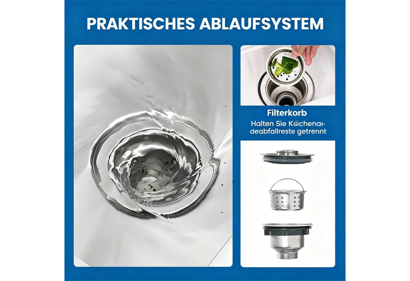 GarveeMore Edelstahlspüle Doppelspülbecken aus Edelstahl, 2 Becken mit herausziehbarer Armatur, für Küche, Camping und Außenbereich Bild 5