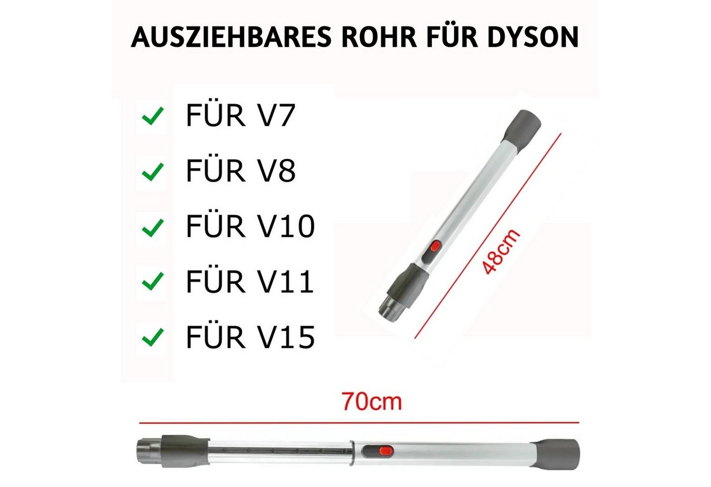Maxorado Teleskoprohr Teleskoprohr für Dyson ausziehbar Staubsauger Rohr V7 V8 V10 V11 V15, Zubehör für Dyson V7, Dyson V8, Dyson V10, Dyson V11, Dyson V15, Ausziehbar, Quick Release Bild 2