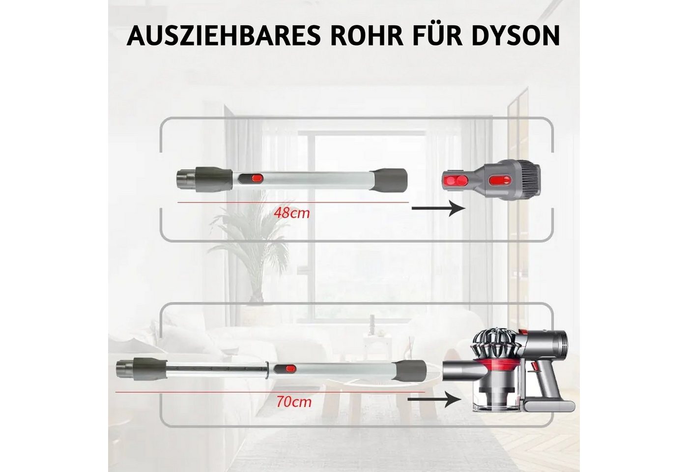 Maxorado Teleskoprohr Teleskoprohr für Dyson ausziehbar Staubsauger Rohr V7 V8 V10 V11 V15, Zubehör für Dyson V7, Dyson V8, Dyson V10, Dyson V11, Dyson V15, Ausziehbar, Quick Release Bild 3