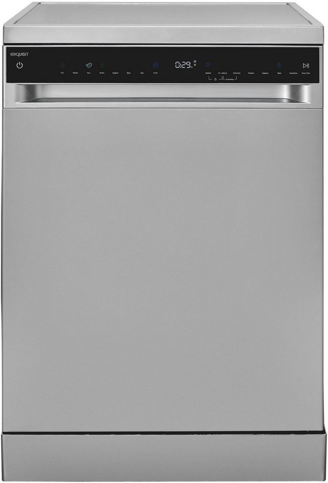 exquisit Standgeschirrspüler 9316 GSP9316-450C silber, 10,9 l, 16 Maßgedecke, 16 Maßgedecke, LED, Besteckschublade, Auto Door Open, AquaStop