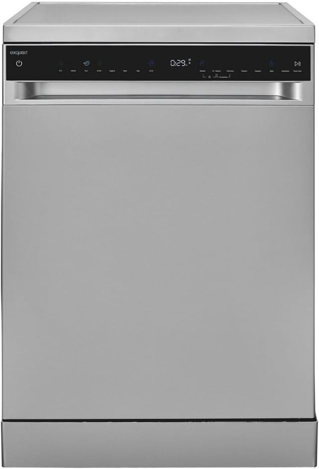 exquisit Standgeschirrspüler 9316 GSP9316-450C silber, 10,9 l, 16 Maßgedecke, 16 Maßgedecke, LED, Besteckschublade, Auto Door Open, AquaStop