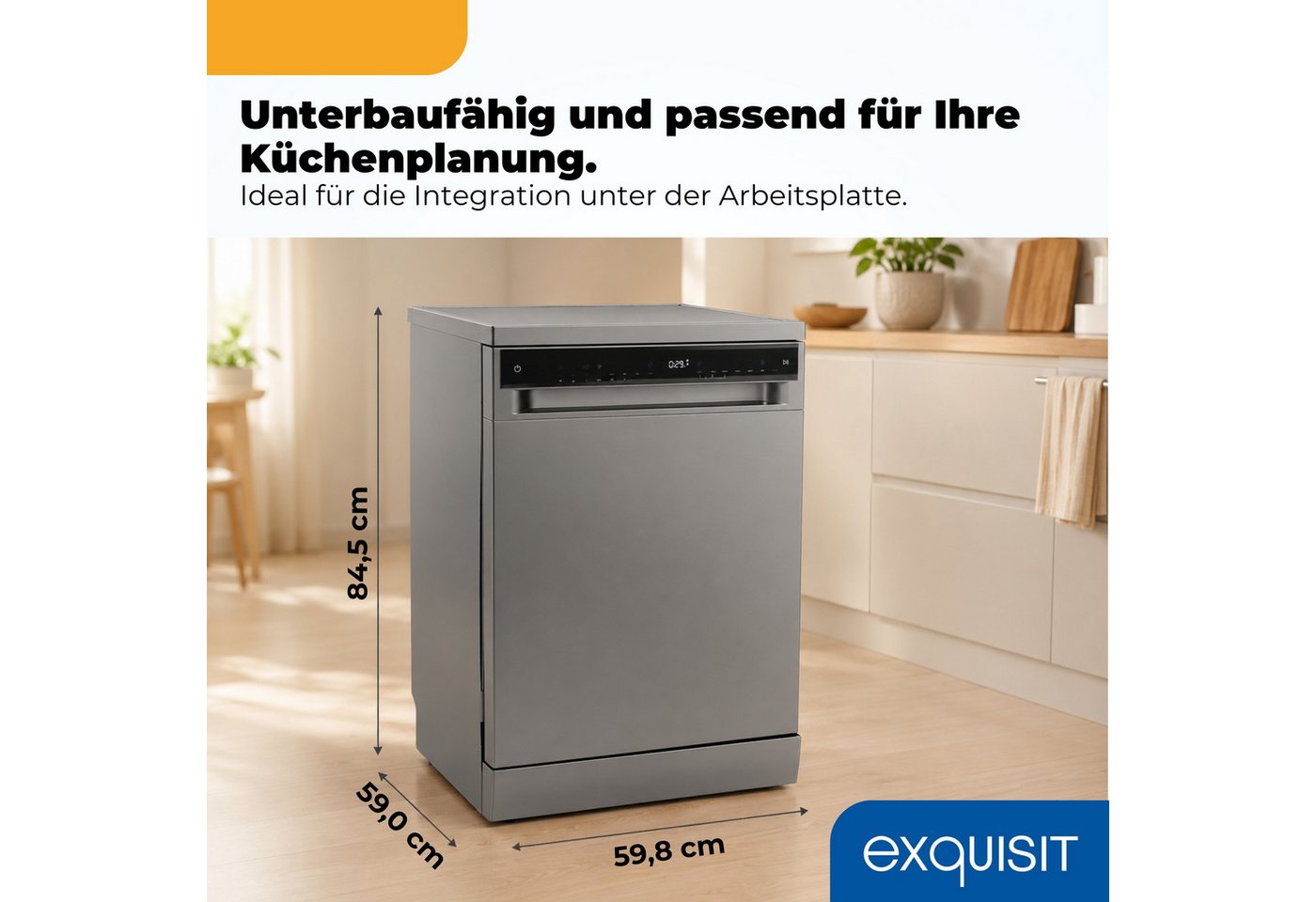 exquisit Standgeschirrspüler 9316 GSP9316-450C silber, 10,9 l, 16 Maßgedecke, 16 Maßgedecke, LED, Besteckschublade, Auto Door Open, AquaStop Bild 4