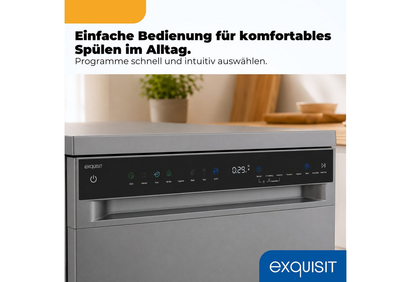 exquisit Standgeschirrspüler 9316 GSP9316-450C silber, 10,9 l, 16 Maßgedecke, 16 Maßgedecke, LED, Besteckschublade, Auto Door Open, AquaStop Bild 5