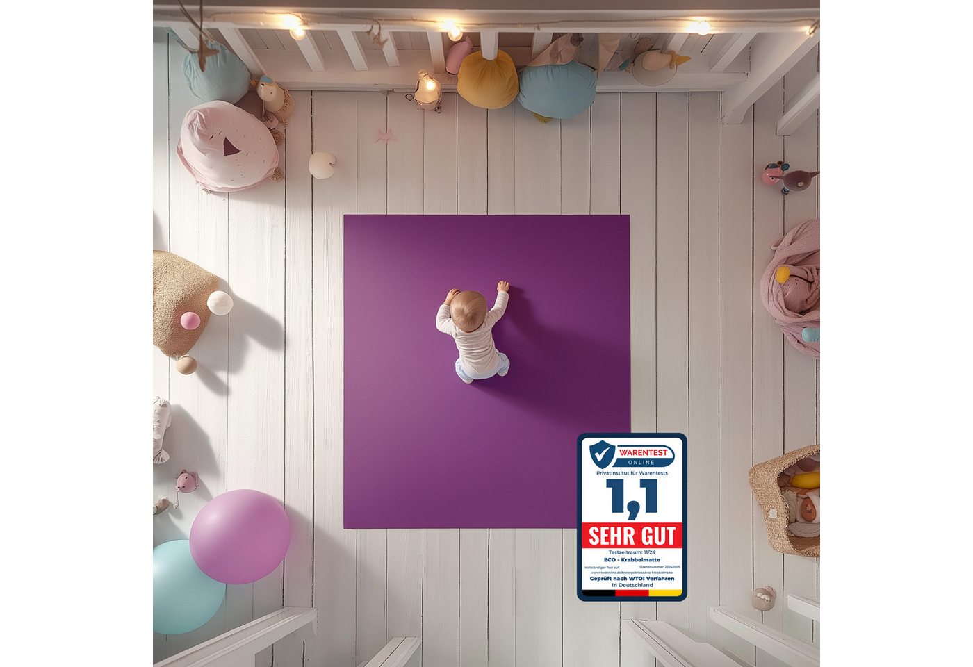 Eco Krabbelmatte Spielmatte (60x100cm, Pflaume), Öko-Tex 100 zertifiziert, komplett in Deutschland hergestellt Bild 2