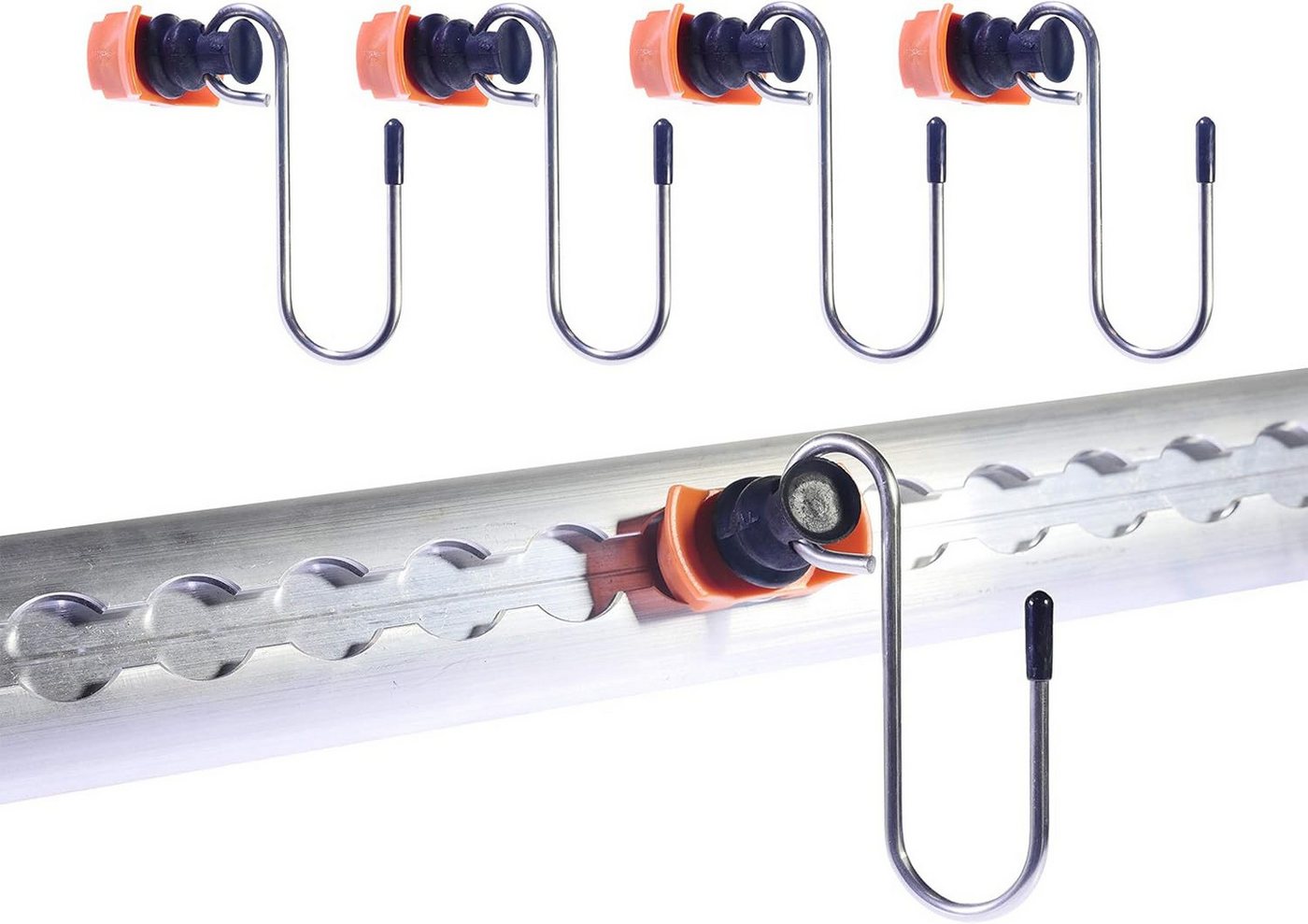 INDUSTRIE PLANET Spanngurt Haken für Airlineschiene – Edelstahl 50 kg Tragkraft Fitting Set (Zubehör-Set, 4-St., 4er-Set Haken mit Endbeschlag für Airlineschienen) Mit Schutzkappe, Bis 50 kg Tragkraft, Farbliche Kennzeichnung
