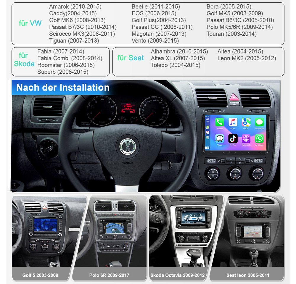 A-Sure 8-Core FM 4G-LTE Für Skoda Fabia Combi Roomster Superb GPS Android 14 Autoradio (Digitalradio (DAB), Bluetooth, DSP, RDS, SWC, Siri, Mirrorlink, Google play, Netflix, Youtube, Calendar, TikTok) Bild 2