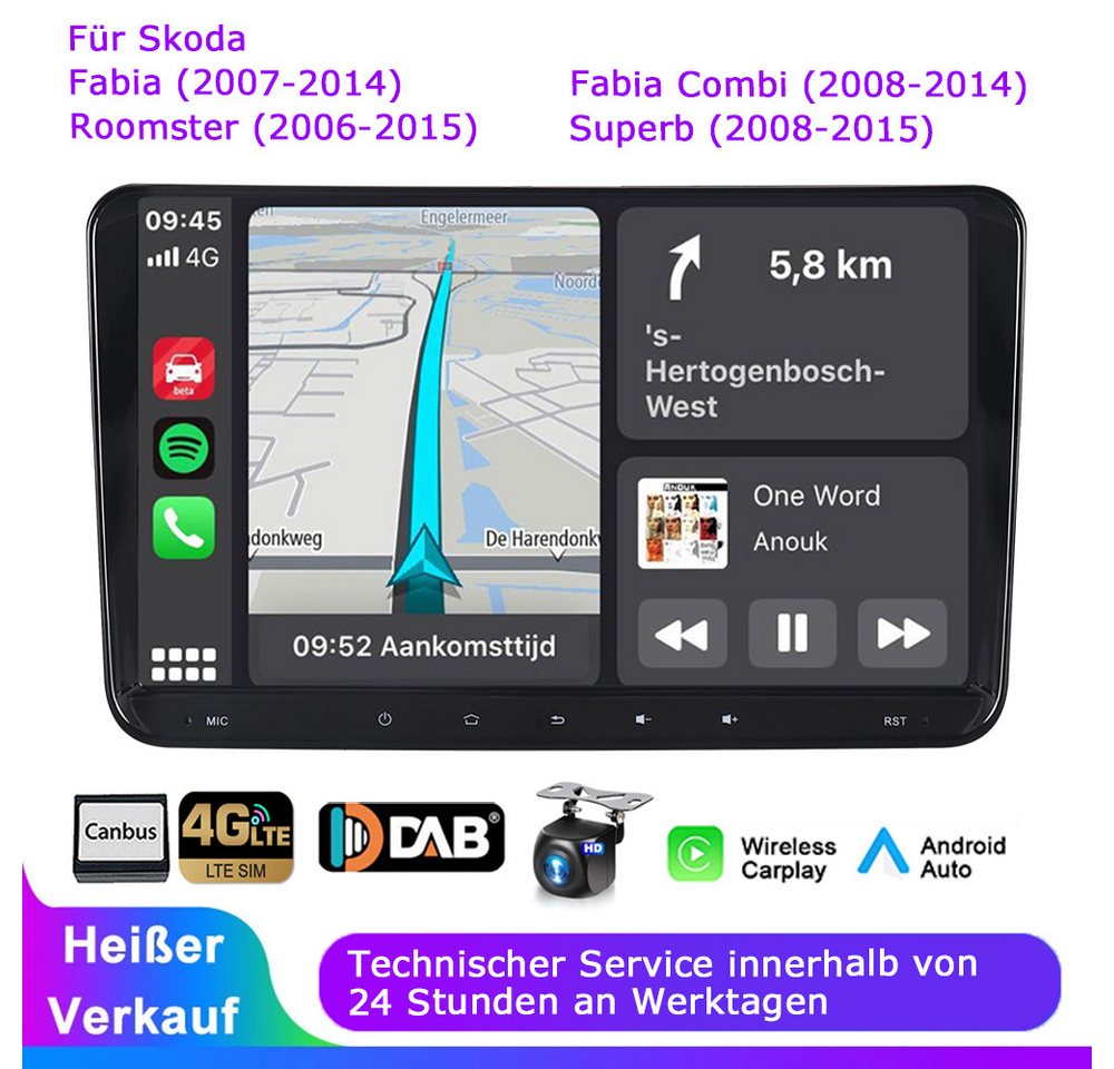 A-Sure 8-Core FM 4G-LTE Für Skoda Fabia Combi Roomster Superb GPS Android 14 Autoradio (Digitalradio (DAB), Bluetooth, DSP, RDS, SWC, Siri, Mirrorlink, Google play, Netflix, Youtube, Calendar, TikTok) Bild 3