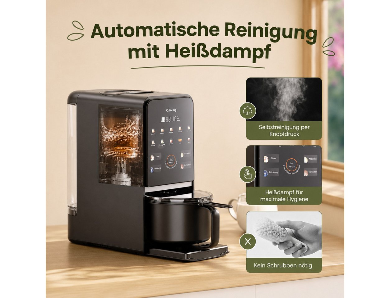 O.Young Stabmixer O.Young Pflanzenmilch-Maker Selbstreinigend Standmixer Veganmilch, 1200 W Bild 5