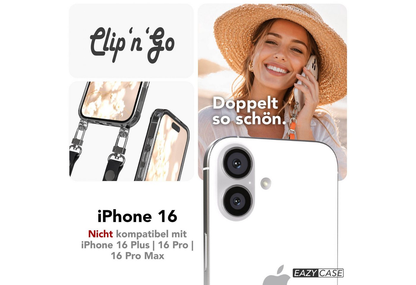 EAZY CASE Handykette für Apple iPhone 16 Handyhülle mit Handyband magnetisch, MagSafe Hülle in Schwarz mit Magnetband und flexibler Handykette Bild 3