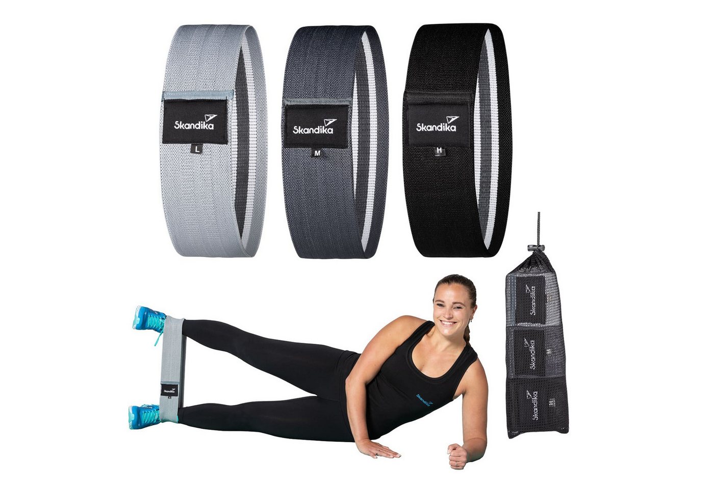 Skandika Trainingsbänder Fitnessbänder aus Stoff 3er-Set, Resistance Booty Bands, rutschfest, 3 Widerstandsstufen, inkl. Übunganleitung & Tragetasche, Krafttraining Bild 4