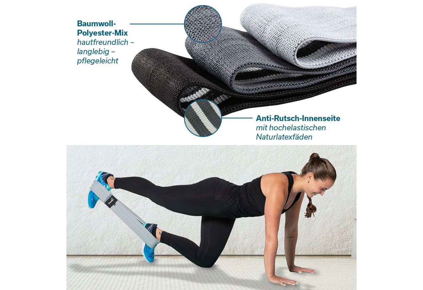 Skandika Trainingsbänder Fitnessbänder aus Stoff 3er-Set, Resistance Booty Bands, rutschfest, 3 Widerstandsstufen, inkl. Übunganleitung & Tragetasche, Krafttraining Bild 5