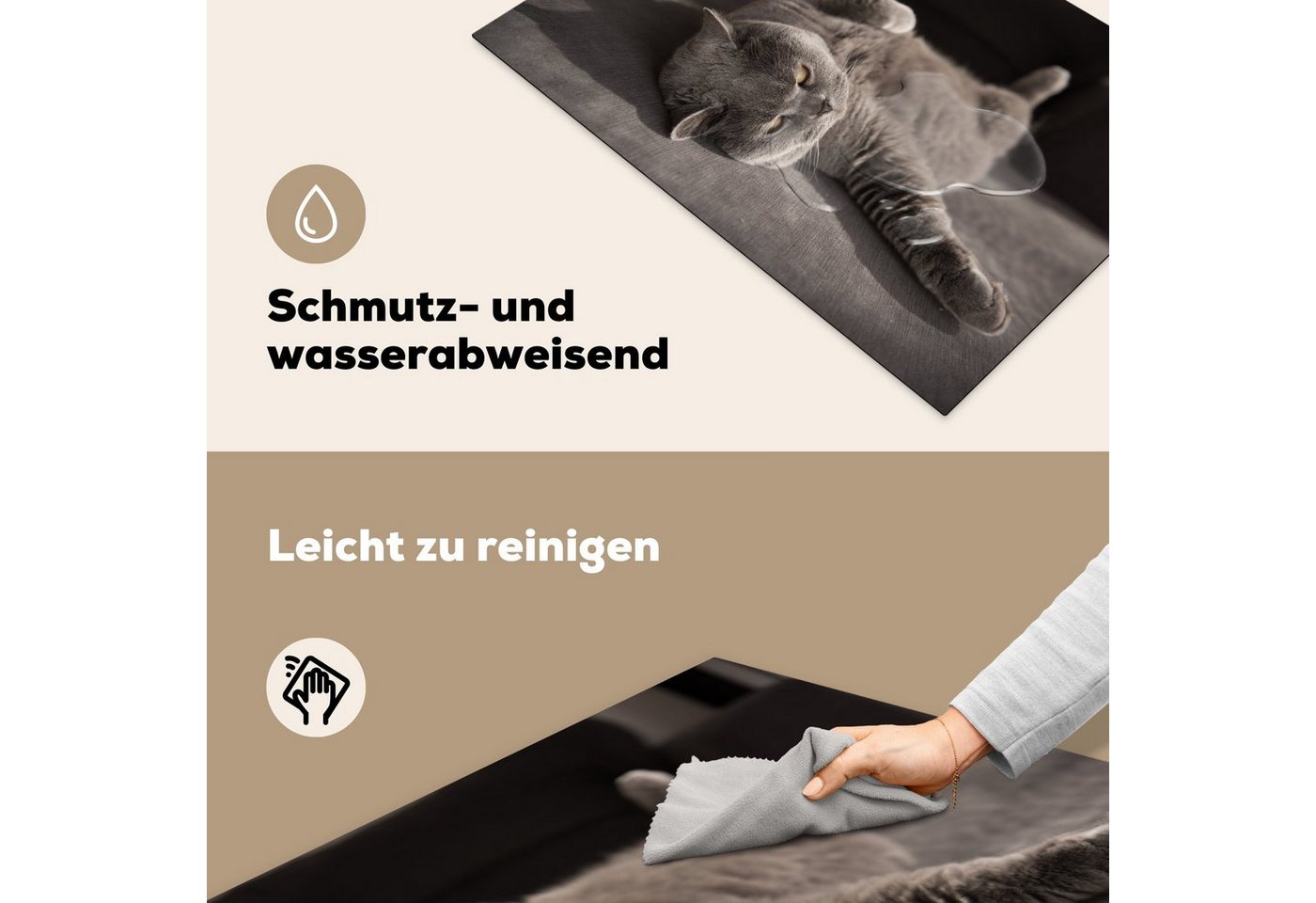 MuchoWow Herd-Abdeckplatte Tier - Katze - Grau, Vinyl, (1 tlg), Cerankochfeld Abdeckung, Herd Abdeckplatten Vinyl, 76x51.5 cm