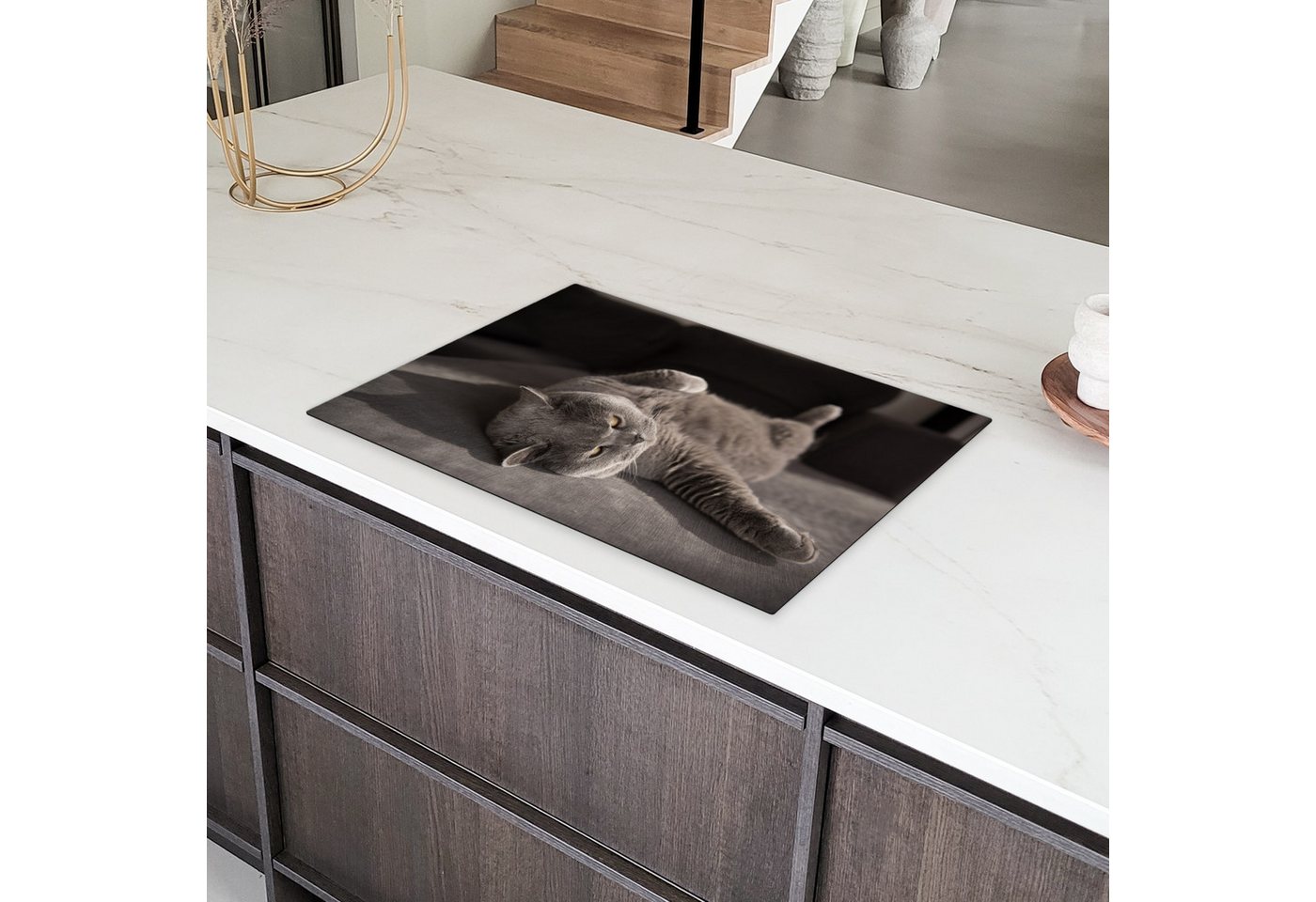 MuchoWow Herd-Abdeckplatte Tier - Katze - Grau, Vinyl, (1 tlg), Cerankochfeld Abdeckung, Herd Abdeckplatten Vinyl, 76x51.5 cm Bild 2