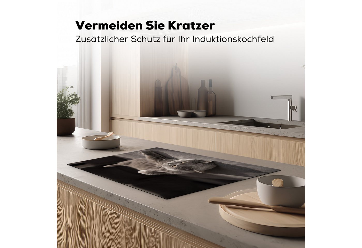 MuchoWow Herd-Abdeckplatte Tier - Katze - Grau, Vinyl, (1 tlg), Cerankochfeld Abdeckung, Herd Abdeckplatten Vinyl, 76x51.5 cm Bild 3