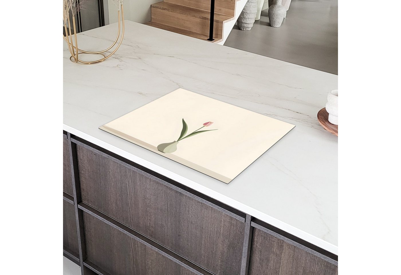 MuchoWow Herd-Abdeckplatte Tulpe - Vase - Beige, Vinyl, (1 tlg), Küche Herdabdeckung Ceranfeld Induktionsfeld Vinyl, 65x50 cm Bild 2