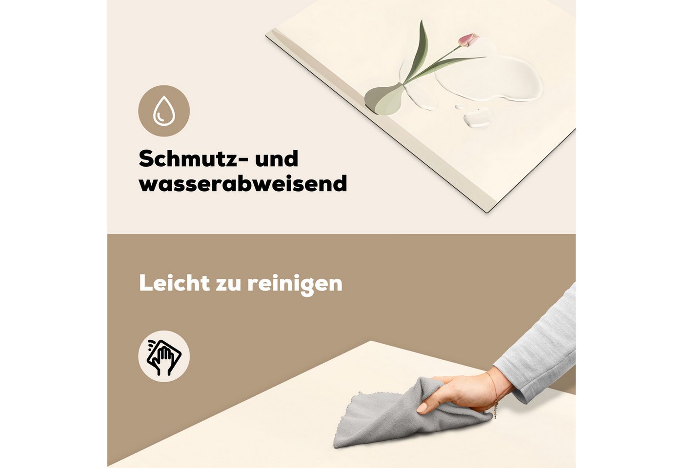 MuchoWow Herd-Abdeckplatte Tulpe - Vase - Beige, Vinyl, (1 tlg), K üche Herdabdeckung Ceranfeld Induktionsfeld Vinyl, 65x50 cm Bild 3