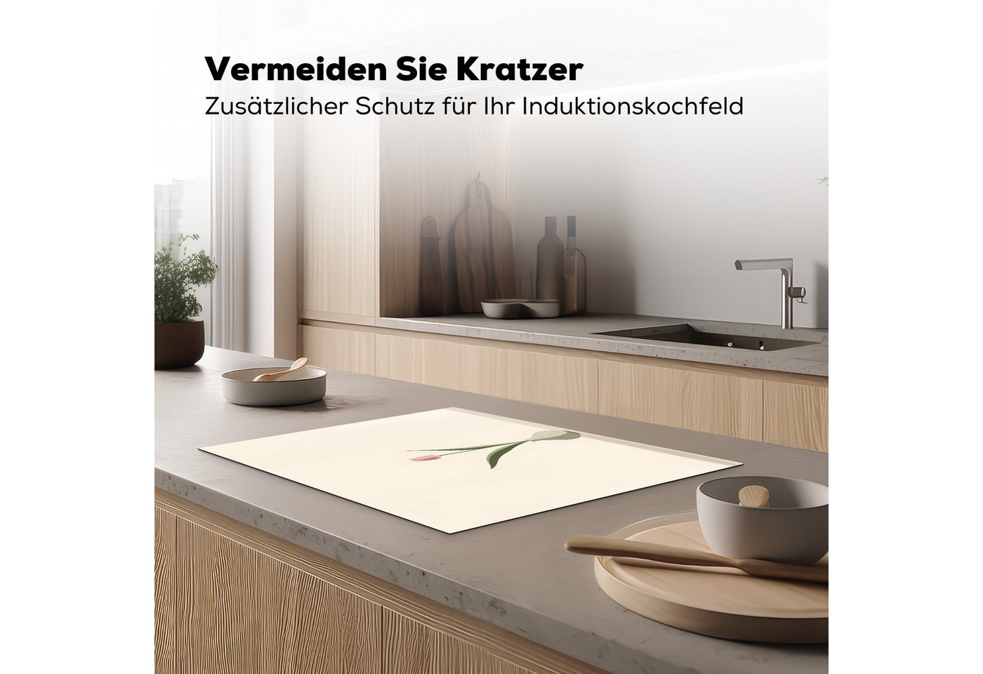 MuchoWow Herd-Abdeckplatte Tulpe - Vase - Beige, Vinyl, (1 tlg), Küche Herdabdeckung Ceranfeld Induktionsfeld Vinyl, 65x50 cm Bild 5