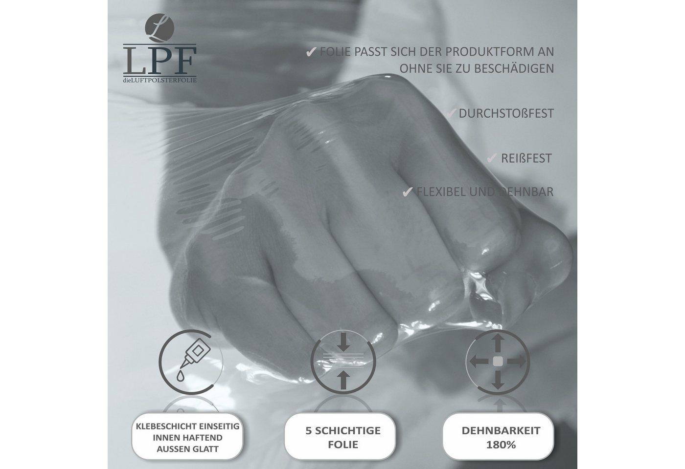 LPF dieLUFTPOLSTERFOLIE Schutzfolie 1x Stretchfolie Wickelfolie transparent 1,5Kg, Breite 500mm Bild 3