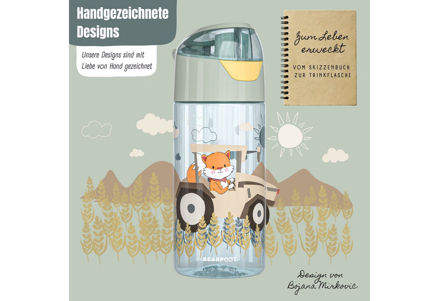 BEARFOOT Trinkflasche Trinkflasche Kinder, leichte Wasserflasche - Traktor sage Bild 2