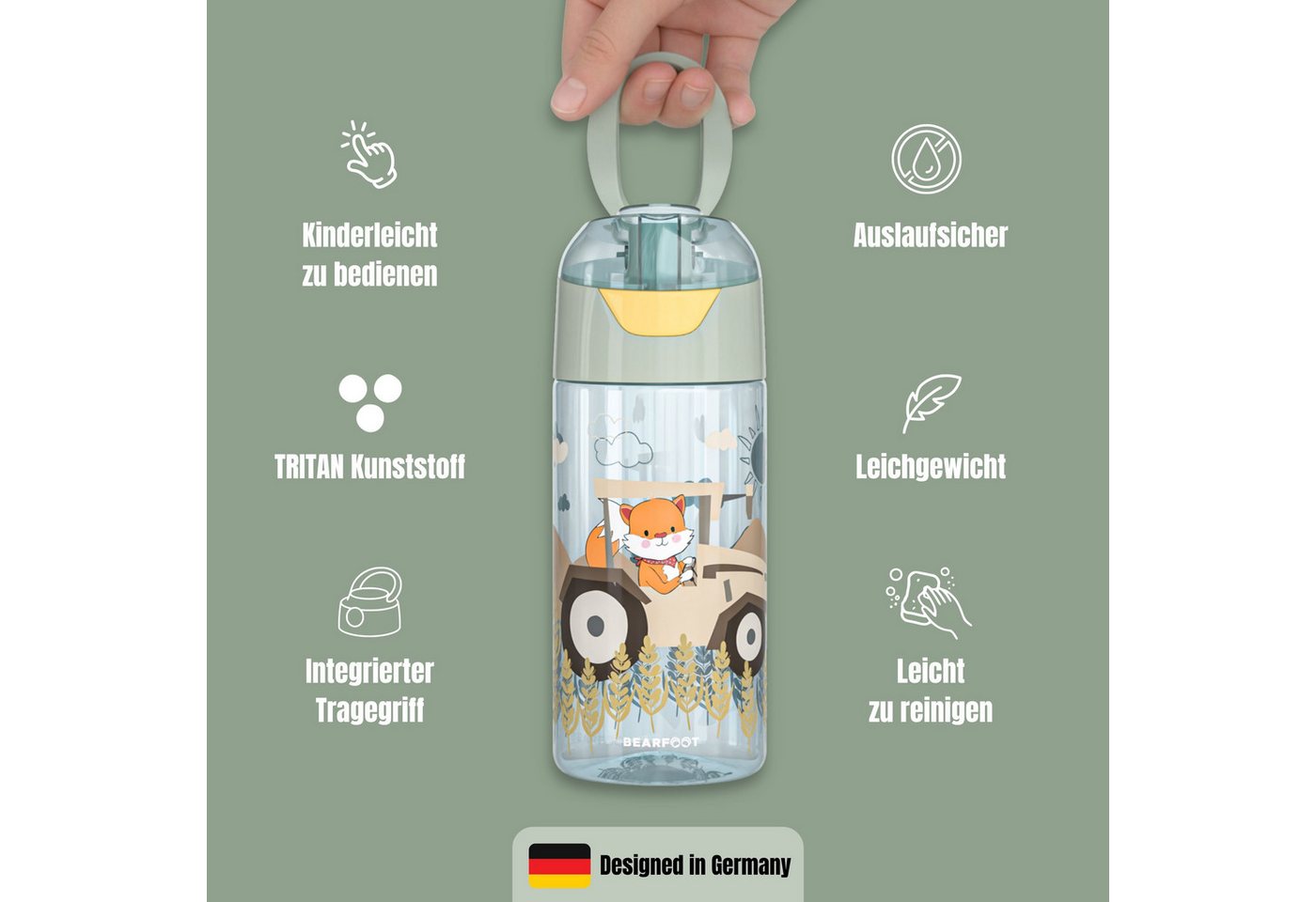 BEARFOOT Trinkflasche Trinkflasche Kinder, leichte Wasserflasche - Traktor sage Bild 4