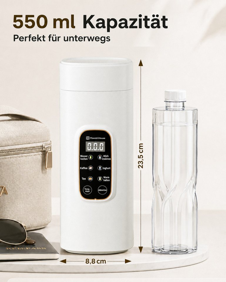 Maestri House Reise-Wasserkocher Intelligenter Wasserkocher mit 6 Temperaturstufen, 0.55 l, 400 W, 550 ml Schnellkochfunktion, kleiner Wasserkocher aus Edelstahl 304 Bild 2