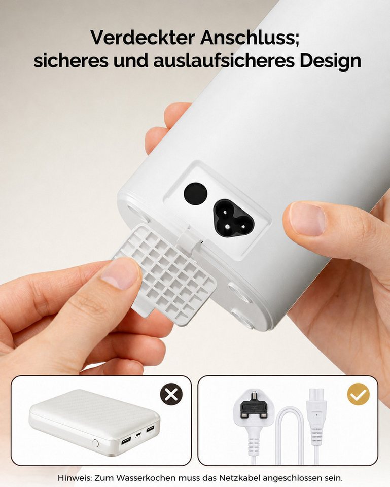 Maestri House Reise-Wasserkocher Intelligenter Wasserkocher mit 6 Temperaturstufen, 0.55 l, 400 W, 550 ml Schnellkochfunktion, kleiner Wasserkocher aus Edelstahl 304 Bild 5