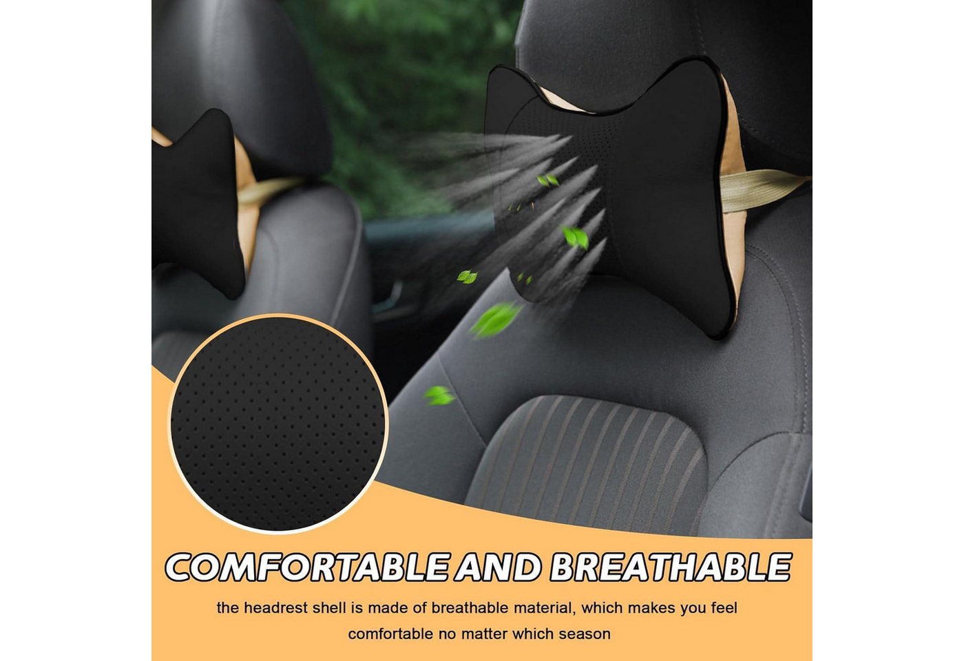 LuxusKollektion Autokopfstütze Nackenkissen Auto Kopfstütze Memory Foam PU Leder 28x18 2er Schwarz Bild 2