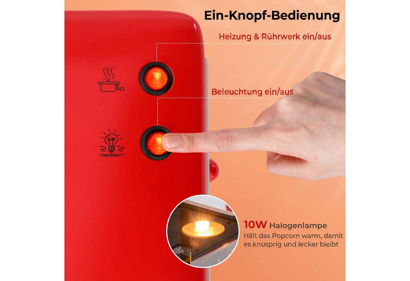 COSTWAY Popcornmaschine, Retro Popcornmaker mit Warmhaltelicht & Handkurbel Bild 2