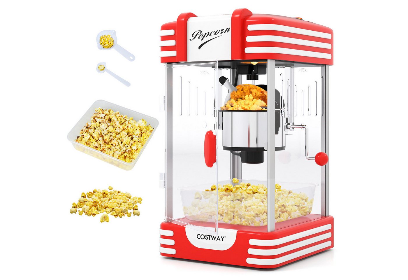 COSTWAY Popcornmaschine, Retro Popcornmaker mit Warmhaltelicht & Handkurbel Bild 4