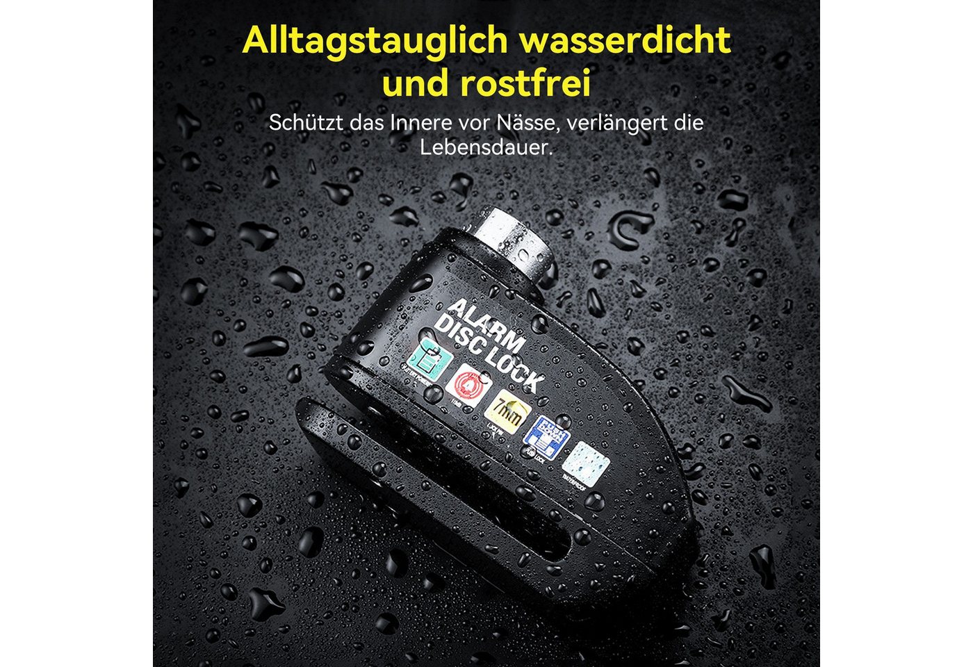 Fyrove Bremsscheibenschloss mit Alarm 110dB, Motorradschloss mit Erinnerungskabel (Diebstahlsicherung für Motorrad, Fahrrad und Scooter), wasserdichtes Sicherheitsschloss mit Aluminiumgehäuse Bild 5