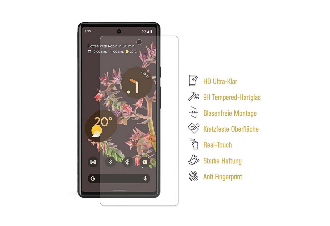Protectorking Schutzfolie 1x 9H Panzerglas für Google Pixel 6 Displayschutz Panzerfolie Hartglas, (1-Stück), Displayschutzglas, Schutzglas Echtglas Tempered 9H Härte HD-KLAR Bild 2