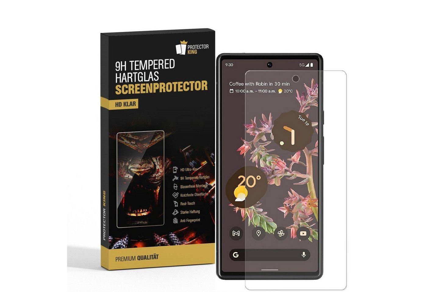 Protectorking Schutzfolie 1x 9H Panzerglas für Google Pixel 6 Displayschutz Panzerfolie Hartglas, (1-Stück), Displayschutzglas, Schutzglas Echtglas Tempered 9H Härte HD-KLAR Bild 3