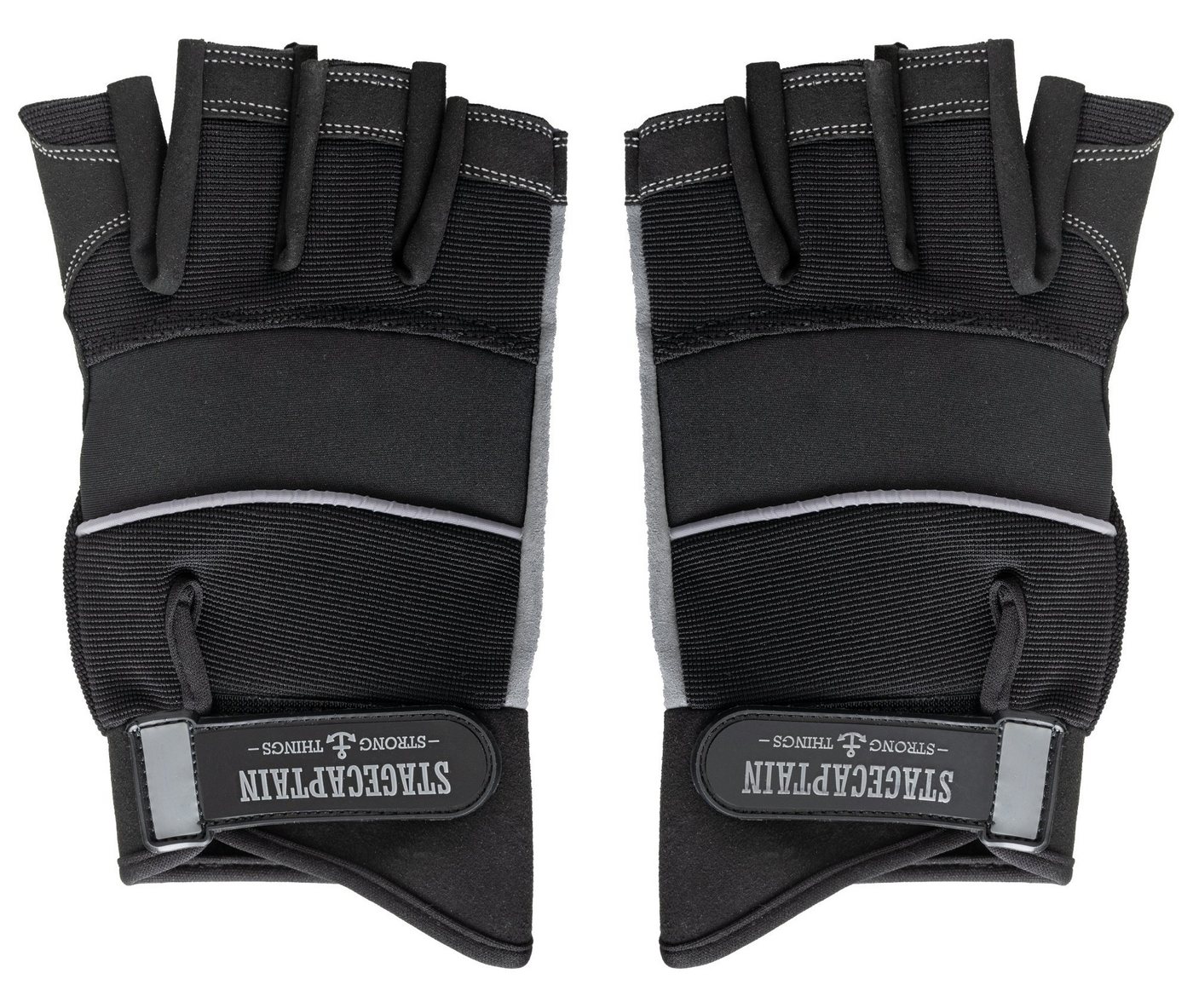 Stagecaptain Arbeitshandschuh-Set Rigger Handschuhe kurze Finger - Größe M (3-St) Innenfläche aus Kunstleder