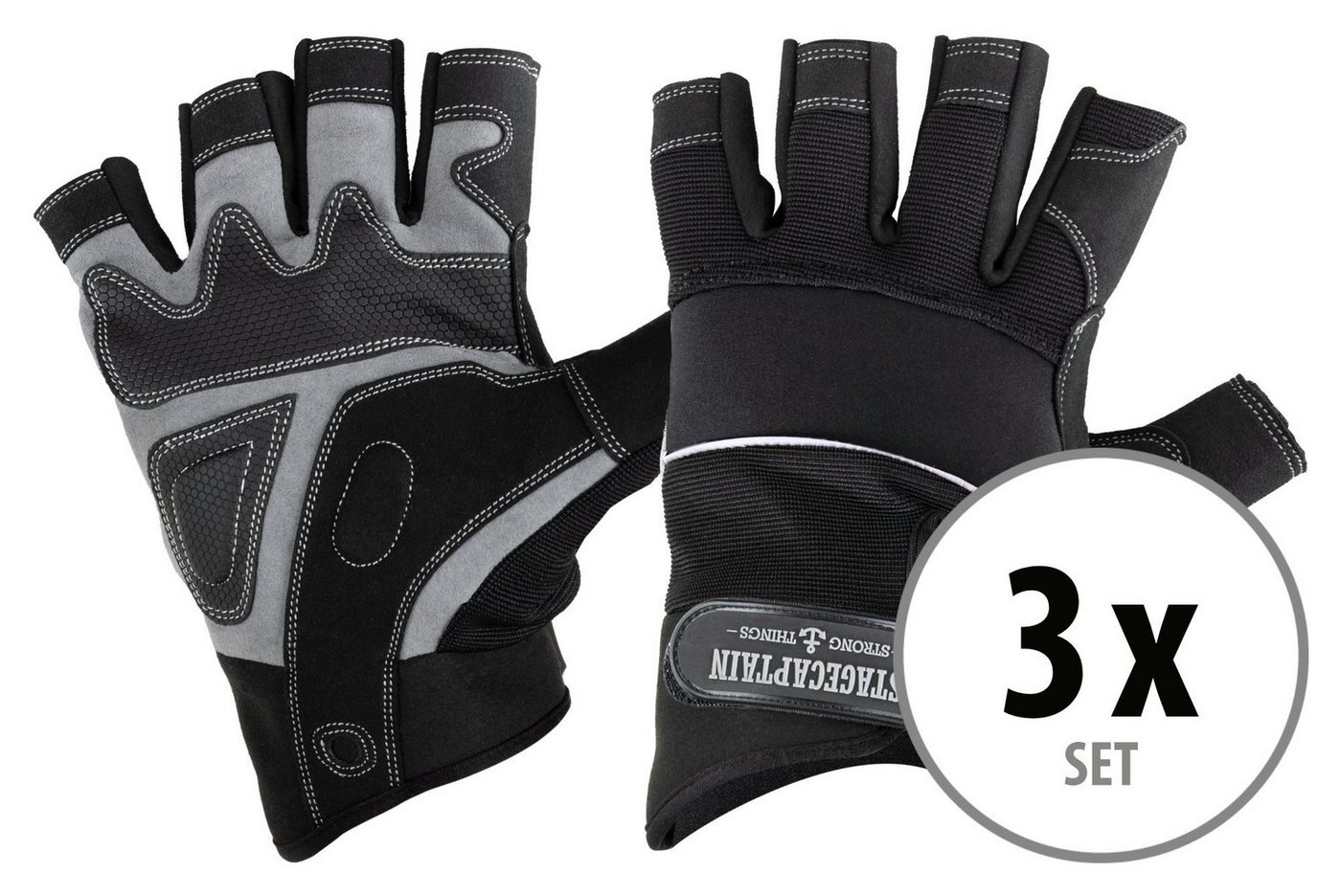 Stagecaptain Arbeitshandschuh-Set Rigger Handschuhe kurze Finger - Größe M (3-St) Innenfläche aus Kunstleder Bild 3