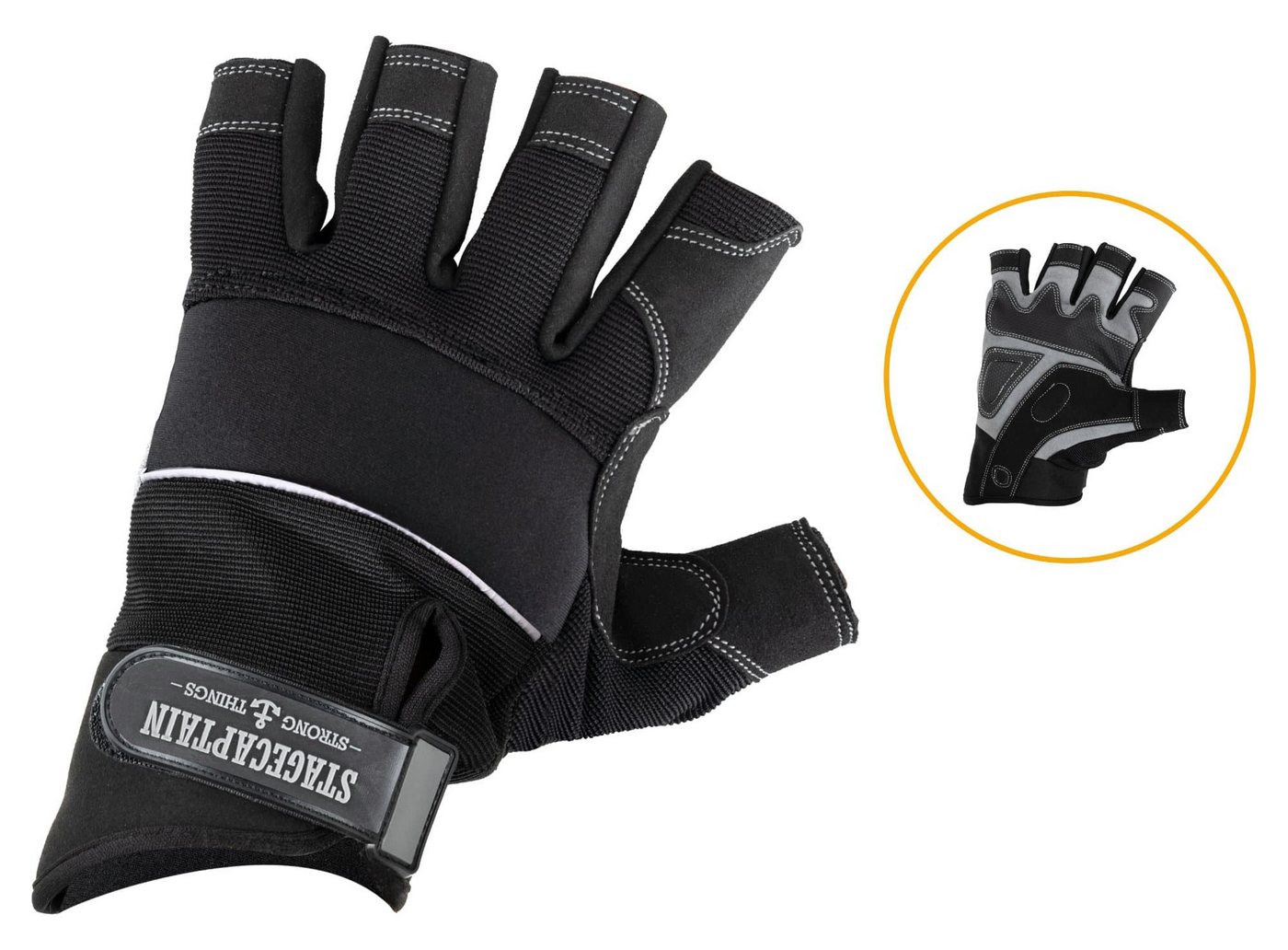 Stagecaptain Arbeitshandschuh-Set Rigger Handschuhe kurze Finger - Größe M (3-St) Innenfläche aus Kunstleder Bild 5