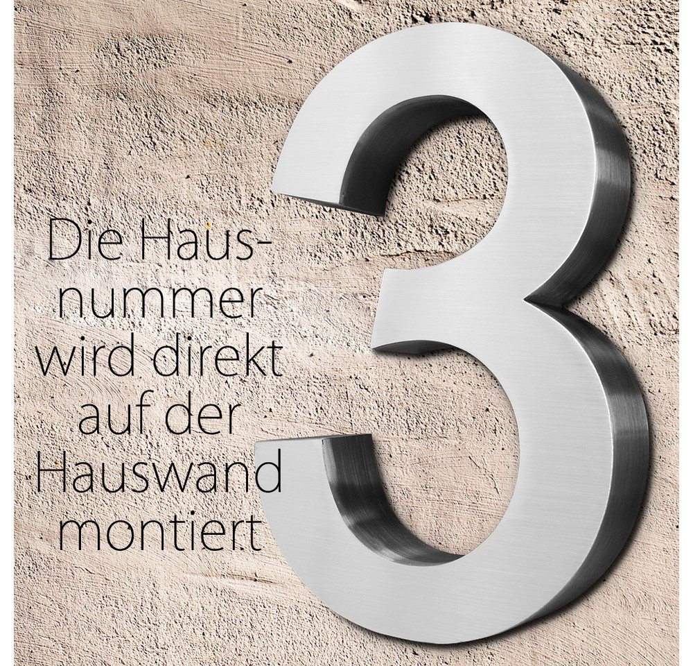 V2Aox Hausnummer Edelstahl Hausnummer 20 cm Hausnummernschild Hausnummer 3 Schild 3D