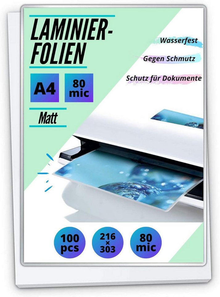 MK Vertriebs KG Schutzfolie 100 Laminierfolien DIN A4 - 2x 80 Mic - beidseitig matt, 100% wasserdicht, extrem reißfest und stabil Bild 2