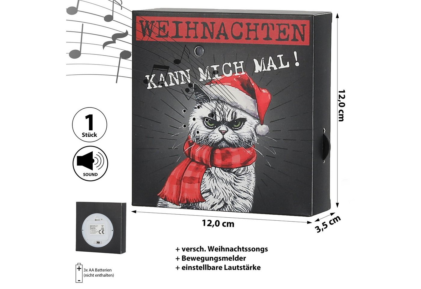 CEPEWA Bewegungsmelder Soundbox 'XMAS CAT' Bewegungsmelder 12x12x3,5cm Papier Katze Bild 2