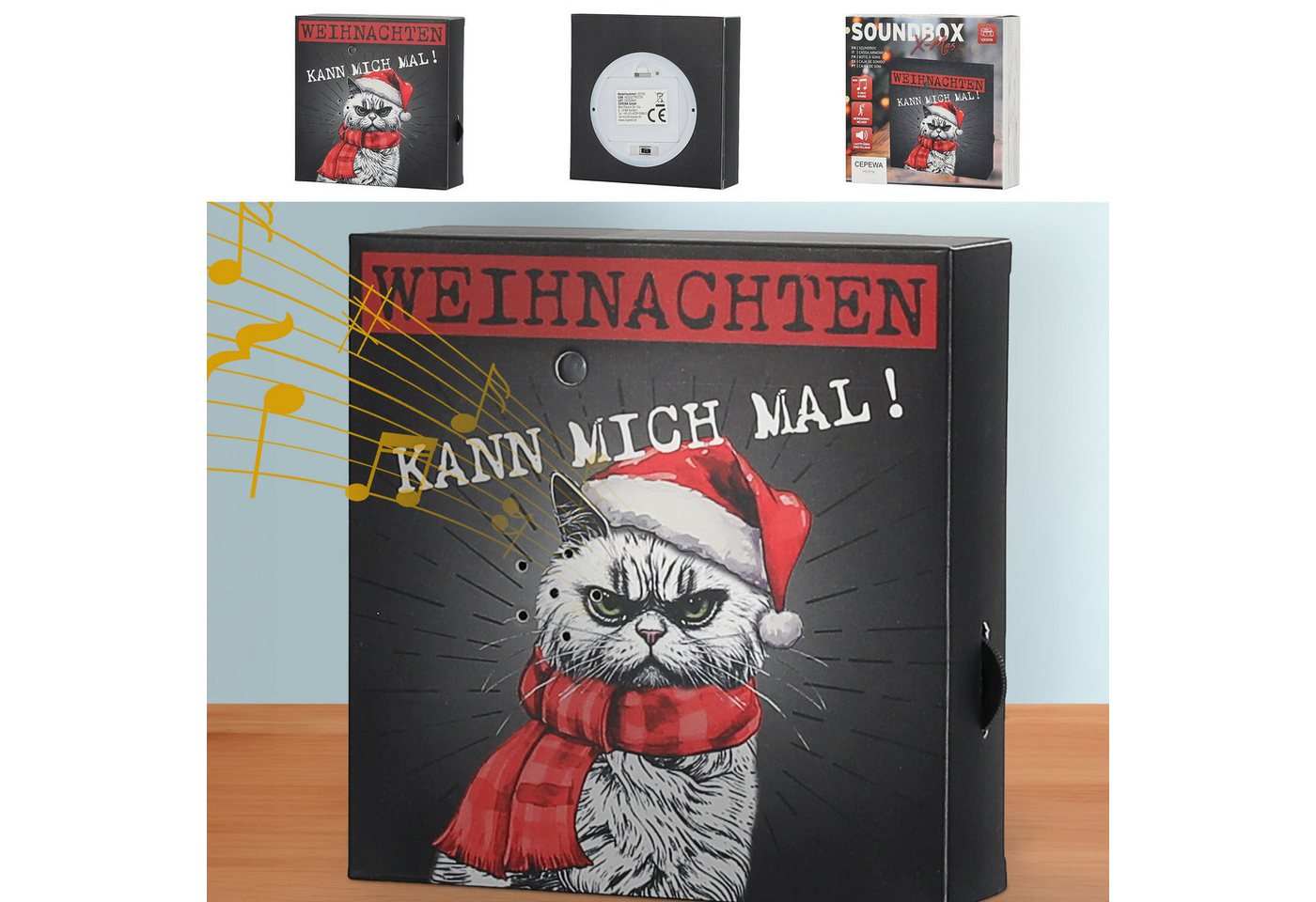 CEPEWA Bewegungsmelder Soundbox 'XMAS CAT' Bewegungsmelder 12x12x3,5cm Papier Katze Bild 3