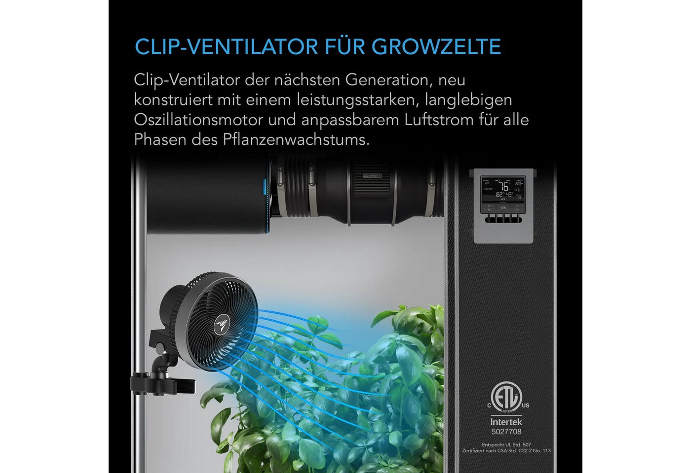 AC INFINITY Tischventilator AC Infinity CLOUDRAY Growzelt Clipventilator, 15 cm Durchmesser, A6 mit EC Motor und 10 Windmodi Bild 5