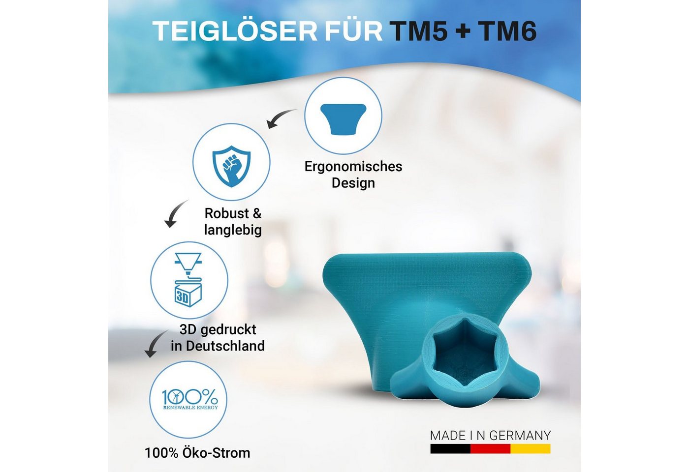 mix-slider Teigwerkzeug Thermomix Teigblume TM5 + TM6 Türkis Bild 5