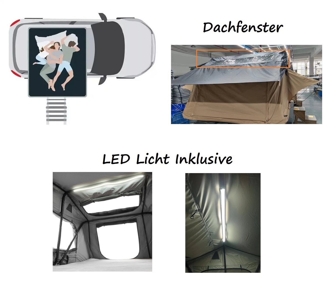 TZIpower Dachzelt Autodachzelt Softcase 2 Größen, bis zu 5 Personen Khaki/Grün Schwarz, Personen: 5