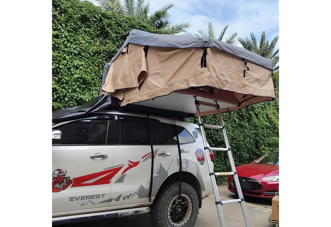 TZIpower Dachzelt Autodachzelt Softcase 2 Größen, bis zu 5 Personen Khaki/Grün Schwarz, Personen: 5 Bild 4