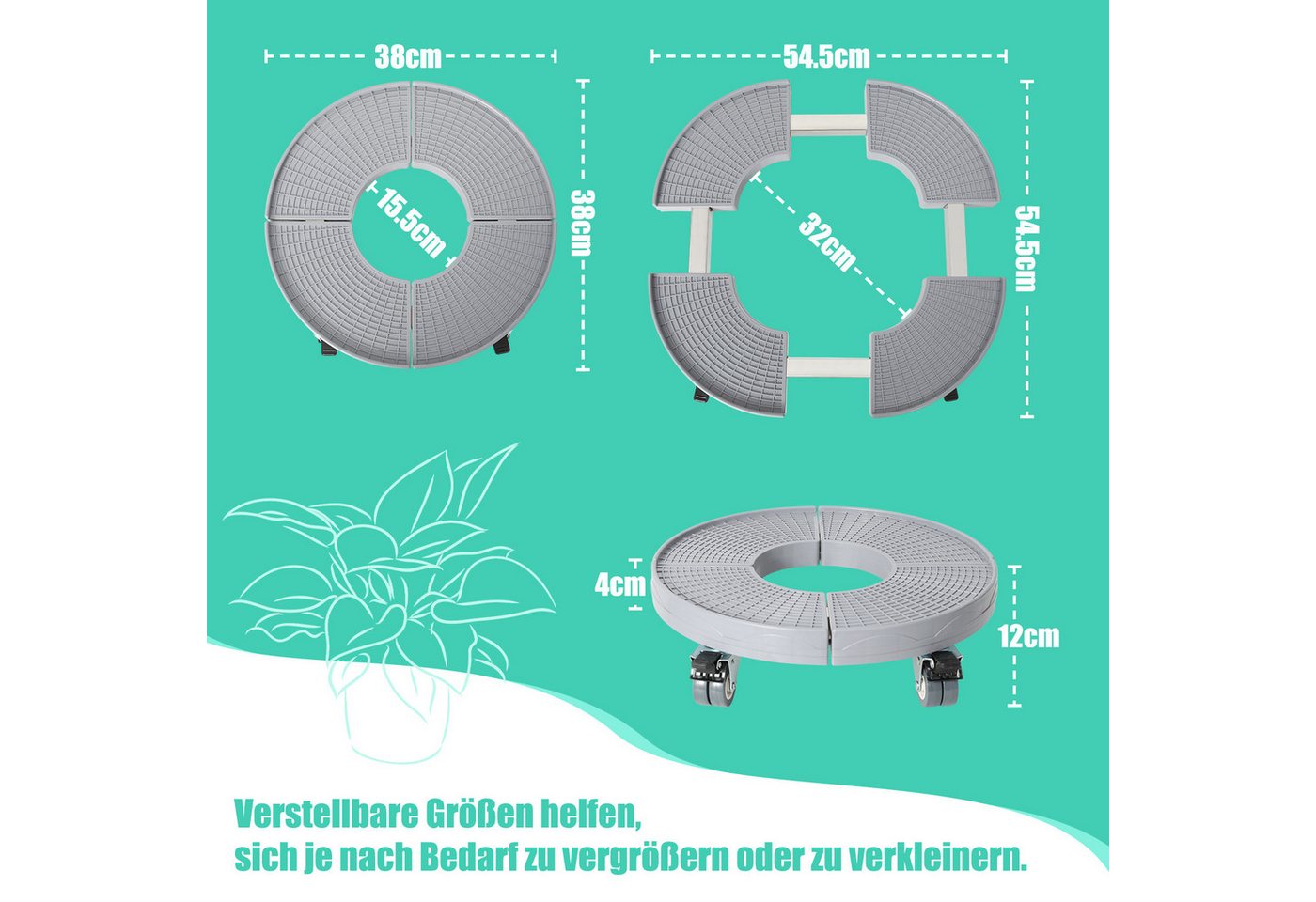 Clanmacy Pflanzenroller Pflanzenroller Blumenroller Tragkraft bis ca. 200kg Grau Bild 2